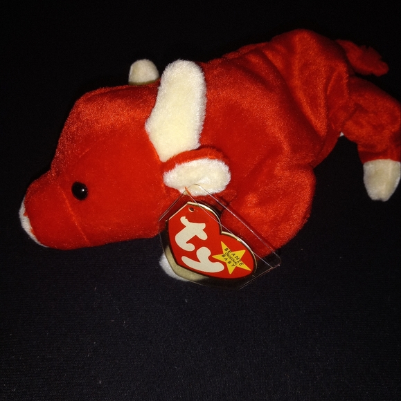 1995 Vintage Ty Beanie Babies Snort the Bull Plush Toy MINT CONDITION